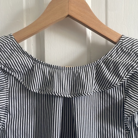 J Crew Shirting Stripe Ruffled Top Grey White - Picture 4 of 9